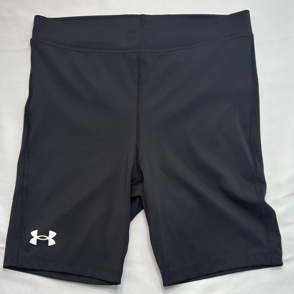 Under Armour Women's Black Bike/Training Shorts with White Logo